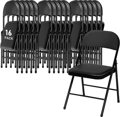 Miniatura 22 de SEALAMB Paquete de 4 sillas plegables con asiento cómodo, marco de metal resistente, sillas apilables portátiles para bodas, fiestas, oficina