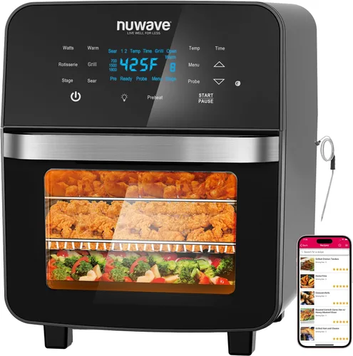 Nuwave Brio - Horno freidora de aire rotisserie 10 en 1 de 15.5 cuartos de galón, tamaño familiar XL, freír con aire uniforme y crujiente,