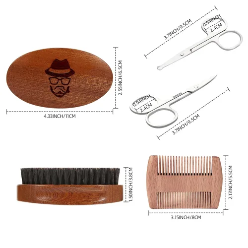 Miniatura 6 de Sosoon Cepillo de barba para hombres, cepillo de barba de cerdas de jabalí 100% puro, juego de aseo de barba que incluye peine para barba, 2 tijeras