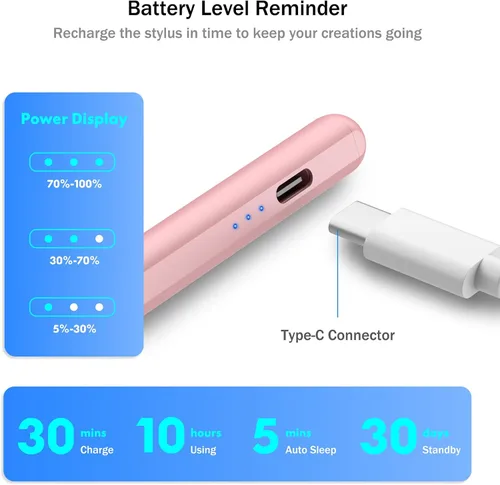 Miniatura 3 de Cisteen Lápiz óptico para iPad 2026-2018 con carga más rápida, lápiz sensor de inclinación compatible con iPad 10/9/8/7/6, 11th A16, Air 11/13 Rosa