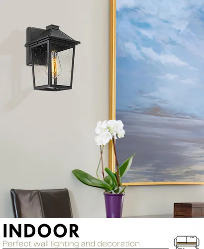 Miniatura 7 de Lámpara de pared para exteriores, linterna de pared exterior HWH, luces de porche al aire libre con pantalla de vidrio sembrado para puerta, garaje