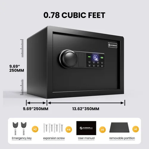 Miniatura 5 de Caja de seguridad biométrica XDeer con bolsa ignífuga, caja de seguridad de acceso rápido con huella dactilar mejorada, caja de seguridad