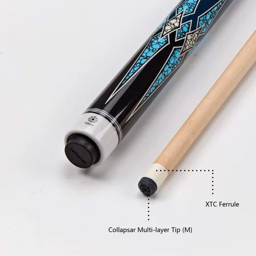 Miniatura 6 de Taco de piscina Collapsar CXT con estuche suave, negro con puntas crema y turquesa, mango sin envoltura de 58 pulgadas, palo de piscina profesional