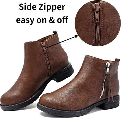 Miniatura 3 de Ataiwee Botines para mujer, con cremallera lateral clásica, cómodas y gruesas botas de tacón de bloque.