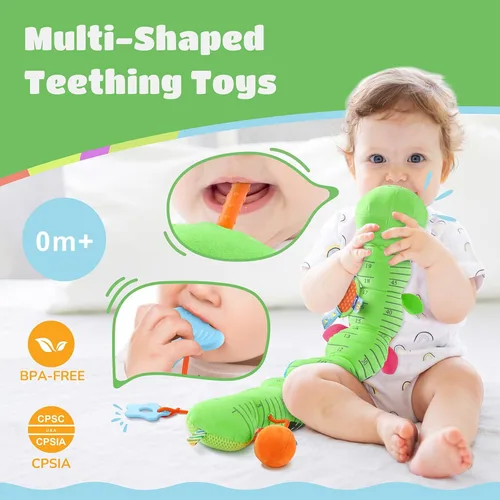 Miniatura 4 de AWOTOY Juguetes para Bebés de 6-12 Meses Oruga Musical Juguetes para Bebés Animales de Peluche 0-3-6 Meses Tiempo Boca Abajo Juguetes Sensoriales