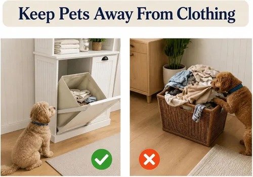 Miniatura 6 de Cesto de Ropa Sucia Alto con Puertas Dobles Abatibles, Gabinetes Grandes de Almacenamiento Extraíbles para Cuarto de Lavado, Gabinete de Baño