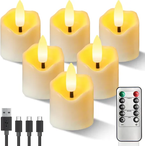 Miniatura 9 de Velas de té recargables sin llama con temporizador remoto, 1.5 x 2.2 pulgadas, velas votivas eléctricas falsas parpadeantes para aniversario, boda