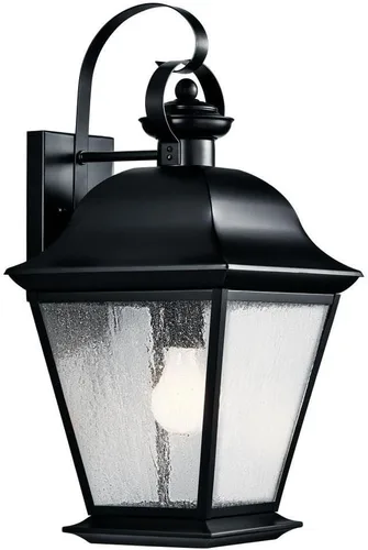 Kichler Mount Vernon 9709BK - Lámpara de pared para exteriores, color negro, vidrio sembrado transparente para estilo exterior tradicional, (9.5
