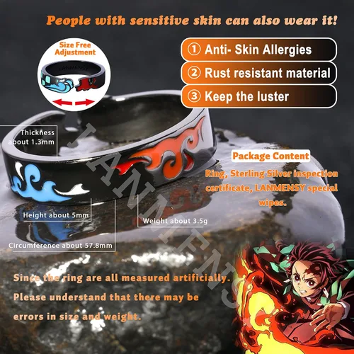 Miniatura 2 de LANMENSY Demon Slayer Anillos de anime Joyería original de plata de ley 925 "All24 estilos" nuevo Tamaño ajustable Kimetsu No Yaiba Cosplay Moda