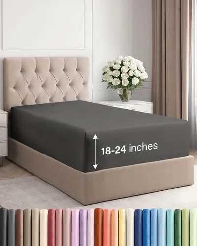Miniatura 99 de Sábana bajera ajustable extra profunda tamaño completo – Sábana bajera individual de lujo para hotel únicamente – Se adapta fácilmente a colchones