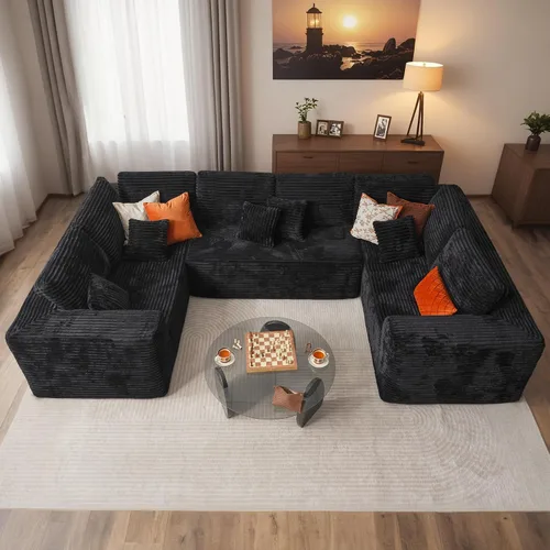Miniatura 56 de HOOOWOOO Cloud - Sofás seccionales para sala de estar, sofá modular sin montaje, 136 x 133 pulgadas, juego de sofá grande en forma de G de pana