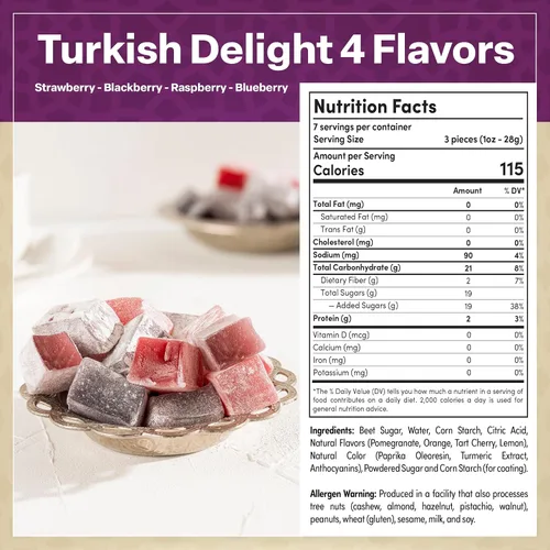 Miniatura 2 de Eastanbul Delicia Turca, 10.5 oz, Delicias Turcas Surtidas Sabor Fresa, Mora, Frambuesa y Arándano, Dulce Internacional, Lokum, Natural, Sin Gluten