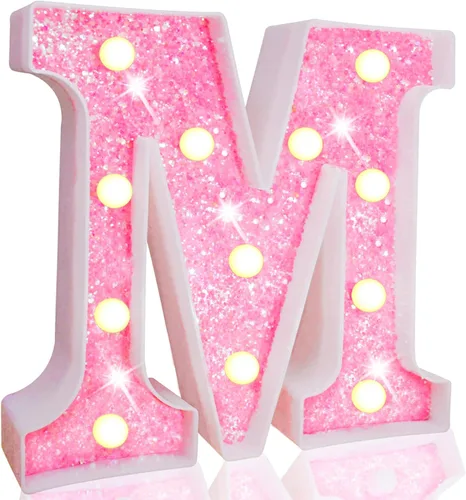 Miniatura 43 de Pooqla Luces de números de marquesina, números de luz rosa para niñas de 10.º cumpleaños, funciona con pilas, luz nocturna de número con purpurina