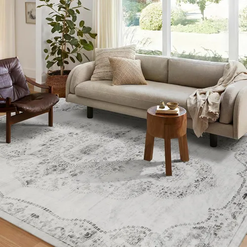 Miniatura 158 de Syalife 4x6 Alfombra Lavable para Área, Ultra Suave Antideslizante, Pila Baja, Alfombra Vintage Resistente a Manchas para Sala de Estar, Alfombra