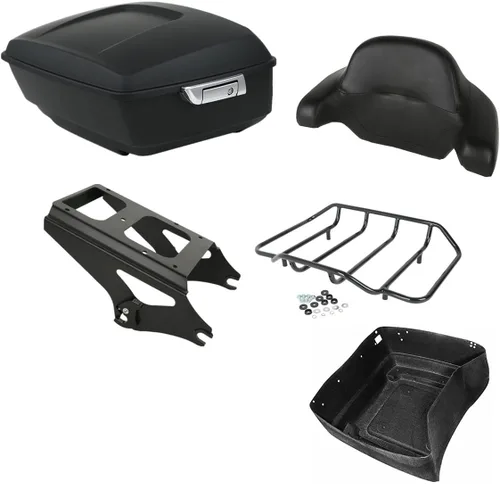 Miniatura 10 de TCMT Caja de maletero King para motocicleta con respaldo y montaje para dos personas, compatible con Harley 2009-2013 Touring Road Street Electra