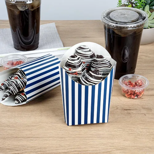 Miniatura 4 de Restaurantware Bio Tek - Taza de papas fritas desechables de 4.7 x 3.5 x 5.1 pulgadas, 100 vasos desechables para refrigerios, papel azul y blanco