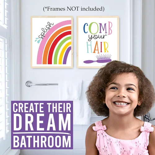 Miniatura 4 de Hadley Designs 6 impresiones artísticas reversibles para niños y niñas, arte de pared de 8 x 10 pulgadas, decoración de baño para niños, decoración