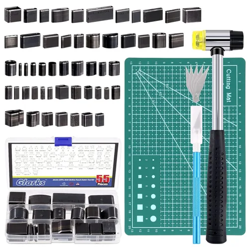 Glarks Kit de herramientas de cortador de perforador hueco de 55 piezas, incluye 52 formas de un agujero, cuchillo de trinchar con 5 cuchillas, un