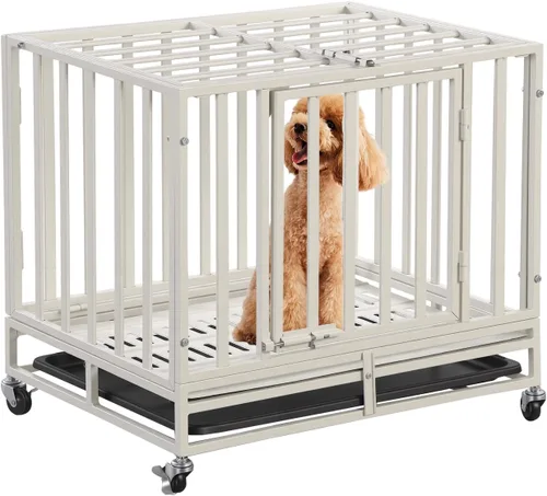Miniatura 9 de Jaula para perros resistente de 60 pulgadas, plegable, sin montaje, jaula grande para perros a prueba de escape, con ruedas con cerradura, corralito