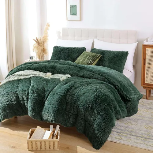 Miniatura 14 de Smoofy Juego de edredón esponjoso de tamaño Full, juego de edredón rosa de piel sintética, juego de ropa de cama mullido de lujo, juego de ropa