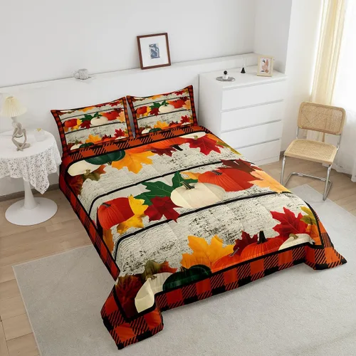 Miniatura 3 de Juego de edredón de calabaza de otoño tamaño individual para niños y niñas, juego de ropa de cama para niños, mujeres y hombres, ultra suave