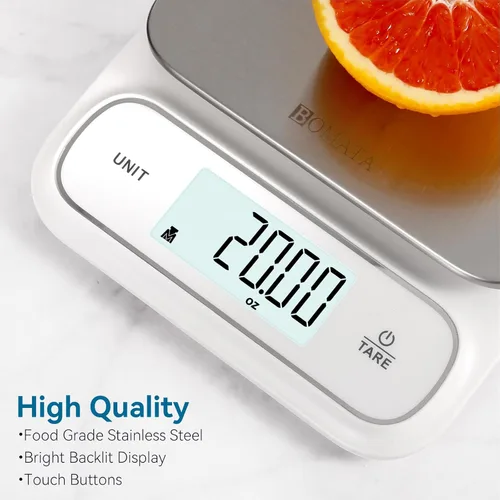 Miniatura 5 de BOMATA Báscula de cocina impermeable IPX6, 0.1 g/0.01 oz de alta precisión, 11.0 lbs/11 libras, báscula digital con luz de fondo, plataforma de 0.00