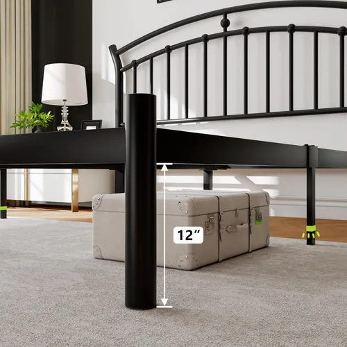 Miniatura 5 de iPormis Marco de cama de plataforma de metal de tamaño completo con cabecera moderna de arte de hierro/soporte de listones de acero de servicio