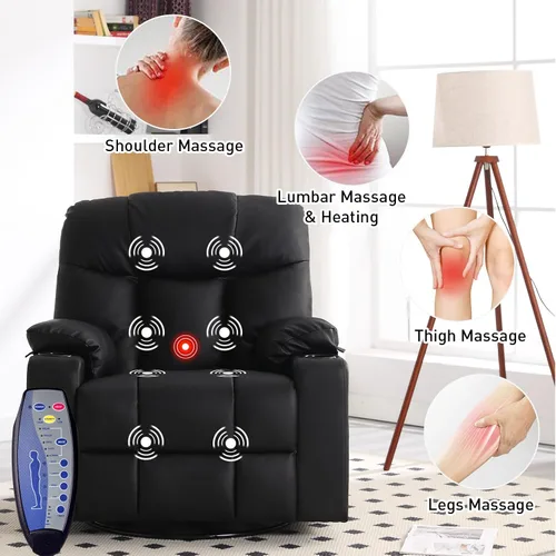 Miniatura 4 de Bonzy Home Sillón reclinable mecedor giratorio de gran tamaño, silla reclinable mecedora de 40 pulgadas con calefacción y masaje, sillón individual