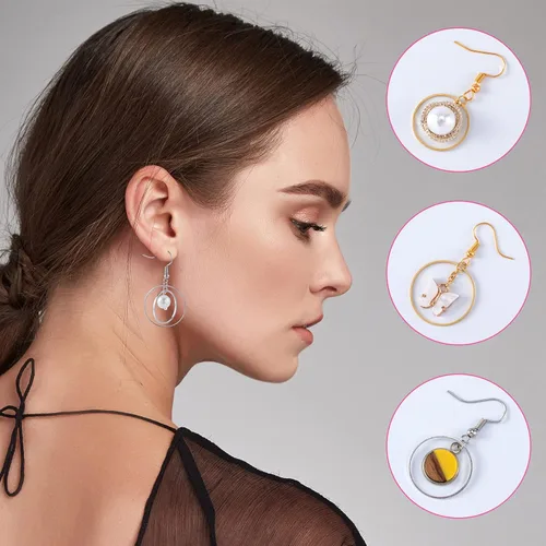 Miniatura 2 de PAGOW 96 piezas de aretes de aro para hacer joyas, hipoalergénicos, cuadrados, redondos, plateados, dorados, para manualidades, suministros