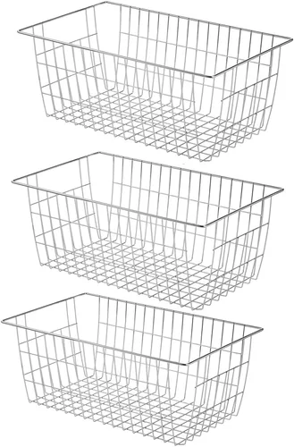 Slideep Cestas de alambre para congelador, cesta de almacenamiento con asas, almacenamiento de alimentos para armarios de cocina, despensa, armario,