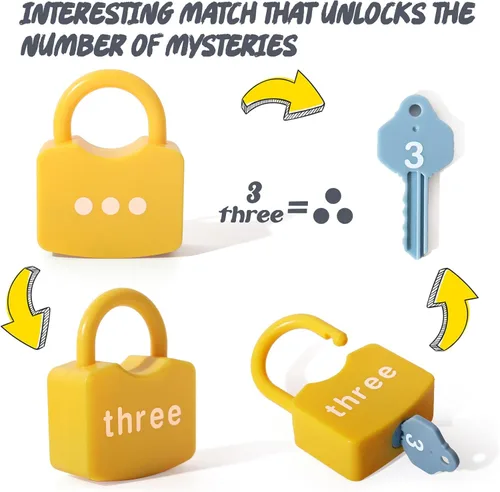 Miniatura 3 de Dinhon Kids - Cerraduras de aprendizaje con llaves, juguete para jugar con los números y contar, juguetes educativos Montessori para niños y niñas