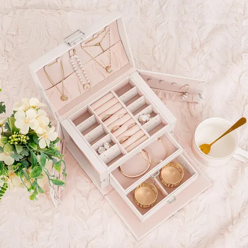 Miniatura 6 de Oyydecor Joyero organizador para mujeres y niñas piel sintética para personas mayores caja de almacenamiento de joyas de tamaño mediano