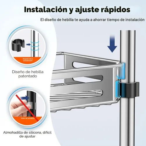 Miniatura 3 de HAMITOR Organizador de Ducha de Esquina con Poste de Tensión: Instalación Rápida de 4 Niveles Resistente al Óxido, Estantes Organizadores de Baño