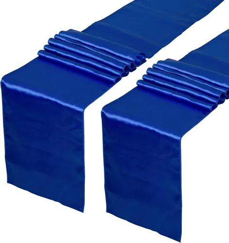 Miniatura 9 de Paquete de 5 caminos de mesa de satén azul bebé de 12 x 108 pulgadas de largo, satén brillante y sedoso para decoración de fiesta de cumpleaños