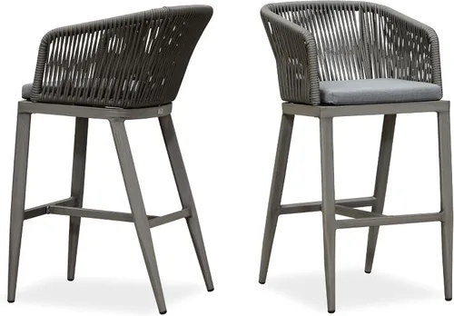 Miniatura 25 de PURPLE LEAF Juego de 2 taburetes de bar de altura de mostrador de aluminio moderno de mimbre de ratán con respaldo y cojín para cocina, césped, Gris