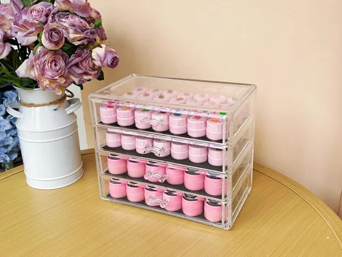 Miniatura 8 de Caja de almacenamiento de 4 niveles para decoración de arte de uñas, organizador acrílico para maquillaje y joyería con cajones, almacenamiento