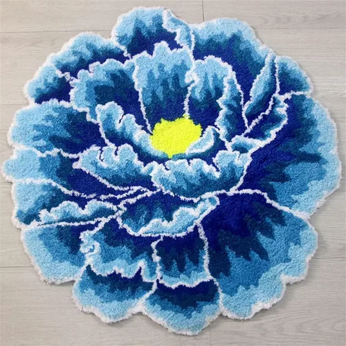 Miniatura 3 de HM&DX Alfombra de baño con forma de flor de peonía, tejida a mano, redonda, con forma de flor, suave, esponjosa, absorbente, tapete de baño, Azul