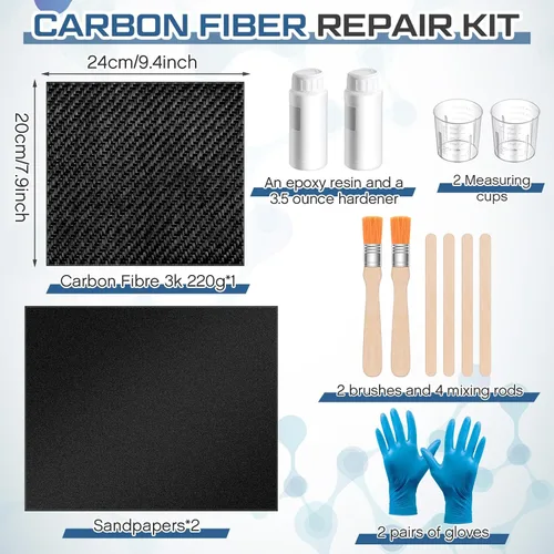 Miniatura 2 de Teenyyou Kit de reparación de fibra de carbono de 15 piezas con tela de fibra de carbono 3k 220g de trama de sarga, endurecedor de resina epoxi
