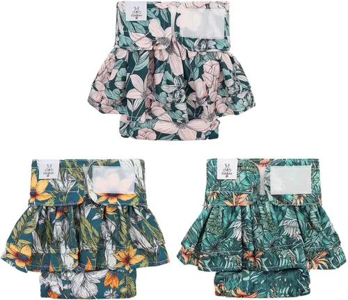 CuteBone Pañales para perras con faldas, paquete de 3 vestidos reutilizables para cachorros, pantalones para el período de ciclo de calor QBD26XS