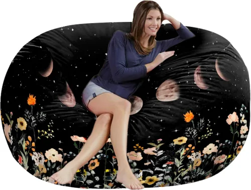 Miniatura 24 de Funda para puf gigante de 6 pies, suave y esponjoso de terciopelo holandés (sin relleno, solo cubierta), cómoda funda de puf de 6 pies, funda