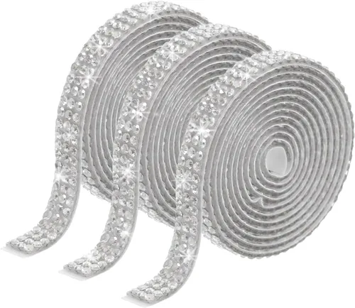 Miniatura 51 de MECCANIXITY 3 rollos de cinta de diamantes de imitación autoadhesiva de 3 yardas y 0.315 in para proyectos de artes y manualidades, pasteles de Beige