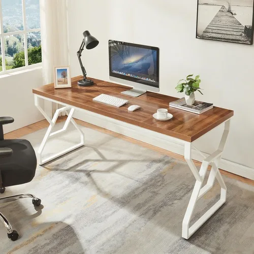 Miniatura 7 de HOMISSUE Escritorio ejecutivo de 63 pulgadas, escritorio grande con mesa de madera de ingeniería y marco de metal, escritorios rústicos de oficina