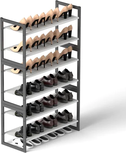 Miniatura 12 de Zapatero de 2 niveles para armario y entrada, organizador de zapatos apilable, marco de metal con tornillos para menos tambaleo, estantes no tejidos