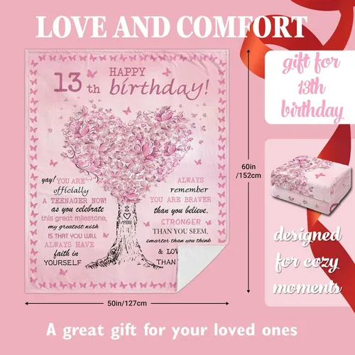 Miniatura 6 de Regalos de Cumpleaños para Niñas de 13 Años Manta de 50" x 60", Decoraciones de 13º Cumpleaños para Niñas, Regalos para Niñas de 13 Años, Regalos