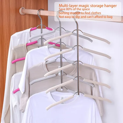 Miniatura 2 de Paquete de 3 perchas 5 en 1 para blusas y árboles, perchas para ahorrar espacio, con brazo oscilante, antideslizantes, acolchadas, colgador de ropa