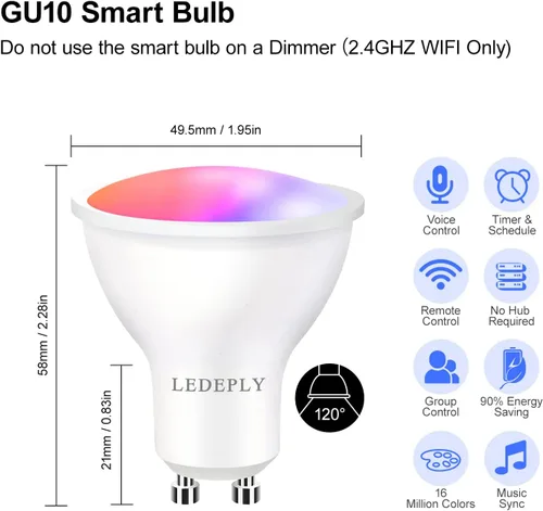 Miniatura 3 de Bombilla inteligente GU10 compatible con Alexa, Google Home, SmartThings, bombillas LED WiFi de 5 W, cambio de color, no requiere concentrador