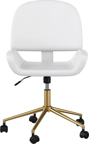 Miniatura 13 de Martha Stewart Tyla Silla giratoria sin brazos para oficina en casa en piel sintética blanca con marco de latón pulido Piel sintética blanca/latón