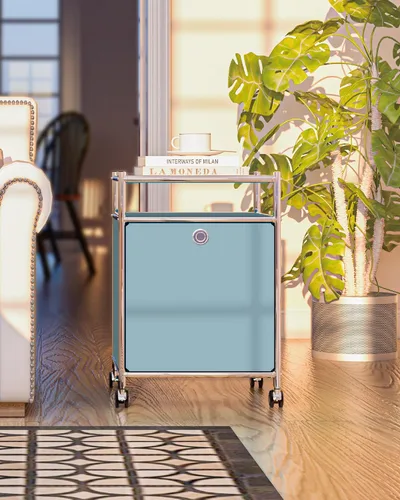 Miniatura 6 de Elegante carrito de almacenamiento mate con altura de 22.8 pulgadas, mesa auxiliar perfecta, mesita de noche, gran capacidad con puerta de solapa
