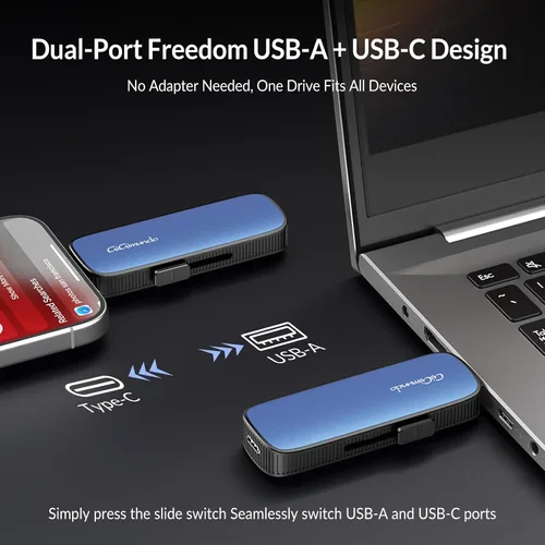 Miniatura 3 de GiGimundo SSD portátil externo de 128 GB, hasta 1073 MB/s de doble puerto USB C USB 3.2 Gen 2+USB A unidades de estado sólido para iPhone Azul
