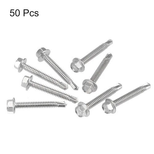 Miniatura 3 de uxcell Tornillos autoperforantes con cabeza de arandela hexagonal, #12 x 1 1/2 "410 Tornillo de chapa autoperforante de acero inoxidable 410, 50